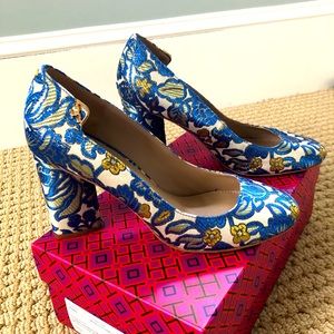 Tory Burch Elizabeth Metallic Floral Brocade Heels